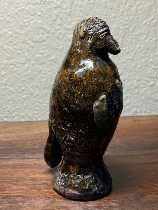 Marie Rogers Brown Bird With Light Green Speckles Of Glaze.  5 1/4 Inches Tall.