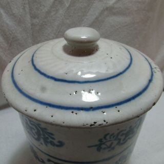 Antique Colbalt Blue Salt - Glaze Stenciled Stoneware Tea Crock Canister with Lid 3