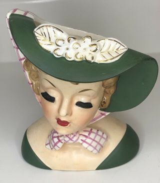 Napco 1959 Lady Head Vase Green Hat Tie On Napco C4414c