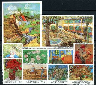 Maldives 1991 Van Gogh Paintings 2 S/s & Complete Set Mnh (1337)