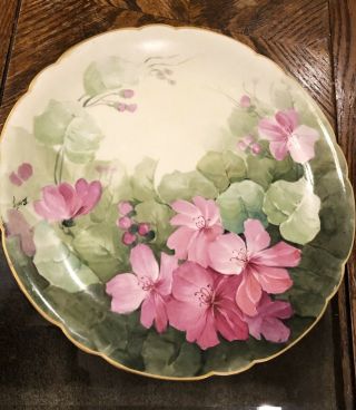 Vintage Artist Signed Limoges Porcelain Plate Hand - Painted Flowers 11.  5” France