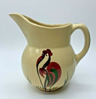 Vintage Watt Pottery Classic Rooster Pitcher 15 Hand Decorated Marked 2 Cup