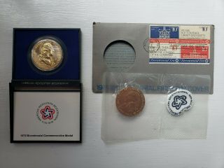 1974 Bicentennial First Day Cover With John Adams Medal & Stamps,  1972 Medal