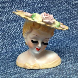 Vintage Lady Head Vase Planter U - 27a Porcelain 4.  25 "