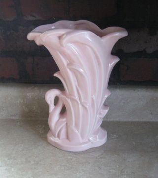 Vintage Swan Figural Mc Coy Pottery Pink Flower Vase