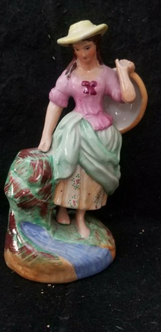 Vintage Old Staffordshire Ware Woman At Stream Figure Figurine