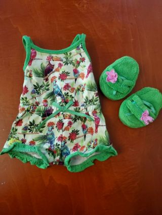 American Girl Lea Clark Pajama Set With Slippers Rainforest Dreams.  Euc