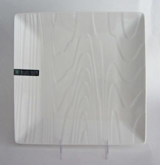 Roscher Porcelain White Wood Grain Design Square 8.  5 " Salad Plates,  Set Of 4 Nib