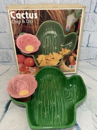 Vintage Treasure Craft Cactus & Flower Chip & Dip Bowl Set