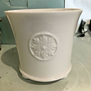 All White Cachepot Planter W/ Embossed Snowflake By Villeroy & Boch Footed Rare