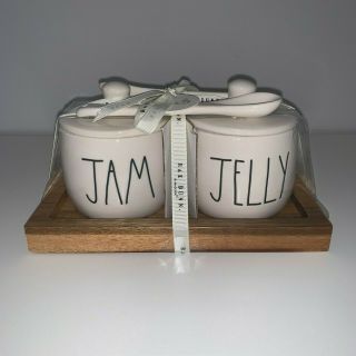 Rae Dunn " Jam " And " Jelly " Wood Tray Cellar Gift Set Nwt