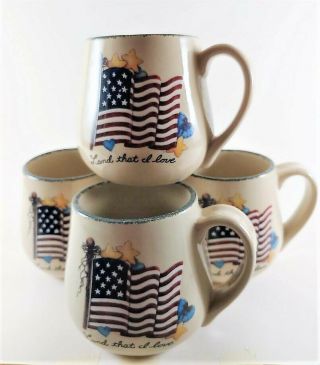 Home & Garden Party Stoneware 4 American Flag Land That I Love Mugs Cups