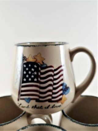 Home & Garden Party Stoneware 4 American Flag Land That I Love Mugs Cups 2