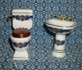 Porcelain Dollhouse Victorian Bathroom Sink And Toilet 1:12