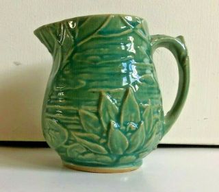 Mccoy Pottery Vintage Nelson Mccoy Water Lilly Pitcher Green With A Blue Tint