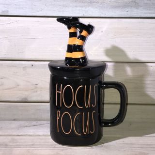 Rae Dunn Halloween Hocus Pocus Mug W/ Witch Leg Lid - Nwt Black & Orange
