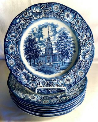8 Staffordshire Liberty Blue 10 " Dinner Plates