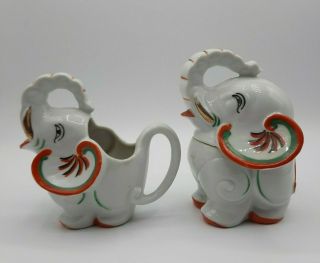 Vintage Porcelain China Hand Painted Japan Elephant Creamer And Sugar Set