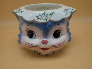 Vintage Lefton Miss Priss Kitty Cookie Jar Blue Cat Kitten Japan 1502 No Lid