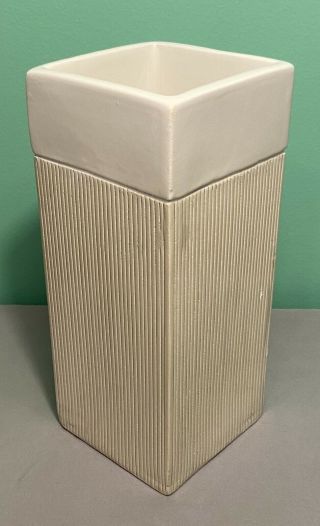 Vintage Italian Bitossi Square Vase Combed Slab Mid Century Modern Cream White