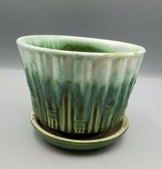 Vintage Mccoy Pottery Bamboo Glossy Green Turquoise Planter 0373 Usa 5.  5” Euc