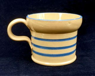Antique Yellow Ware Mustard Pot Jar Blue Bands No Lid