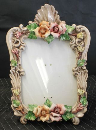 Vintage Rare Capodimonte Roses Picture Frame Made In Italy.