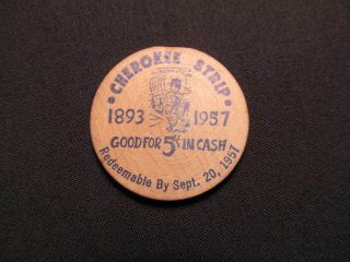1957 Ponca City,  Oklahoma Wooden Nickel Token - Cherokee Strip Wood Nickel Coin