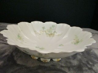 Antique Haviland Limoges Green Turquoise Floral Footed Centerpiece Bowl