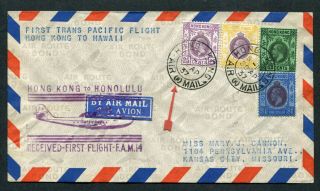 1937 Hong Kong Gb Kgv Trans Pacific 1st Flight (f.  A.  M.  14) Cover To Hawaii,  Usa