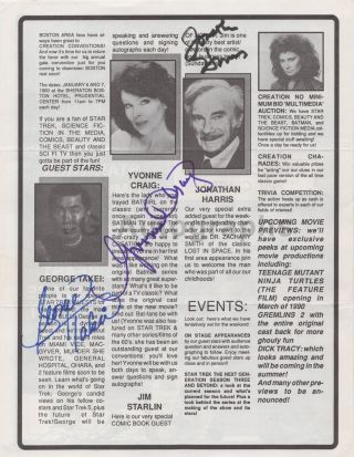 Yvonne Craig,  George Takei,  Jonathan Harris - Show Flyer Signed By All 3