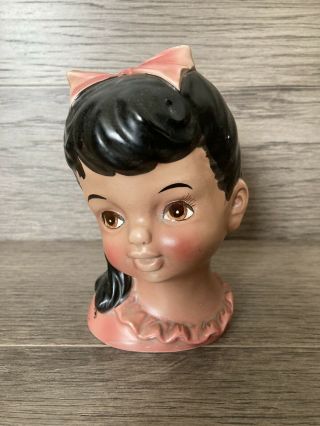 Topline Imports Japan Vintage Girl Head Vase Pink Bow And Dress 50/423