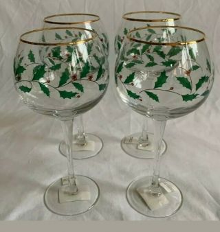 Set Of 4 Lenox Holiday Wine Balloon Glasses