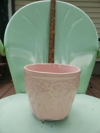 Flower Pot Planter Vintage Nelson Mccoy Pottery Pink Roses Leaves Stems 7 "