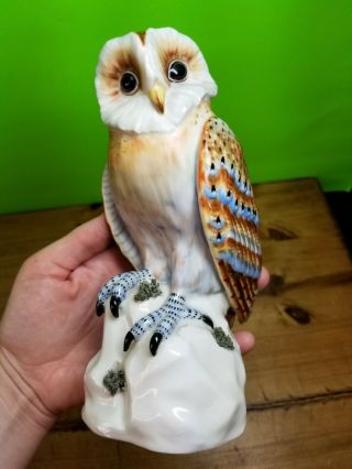 Vintage Mottahedeh Design Barn Owl Bird Animal Porcelain Figurine Italy 7.  5 "