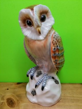 Vintage Mottahedeh Design Barn Owl Bird Animal Porcelain Figurine Italy 7.  5 