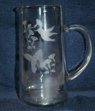 National Wildlife Fed Glass Pitcher Etched Ruby Throated Hummingbirds Flowers