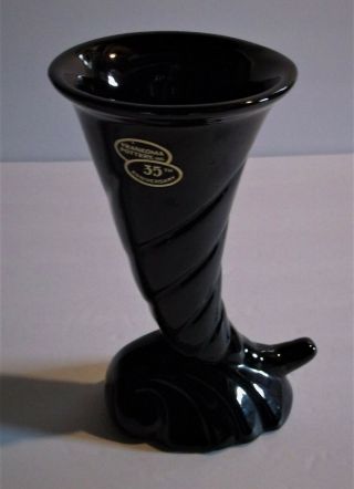 Vtg Frankoma Pottery 56 Cornucopia Vase Gloss Black 35th Anniversary Sticker
