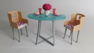 Mattel Barbie Doll Furniture Dining Room Set 2 Chairs,  Table,  & Accessories