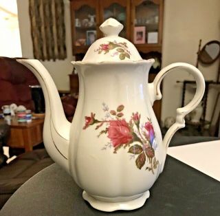 Japan Moss Rose Coffee Pot With Lid Pink Roses Gold Trim Very Good