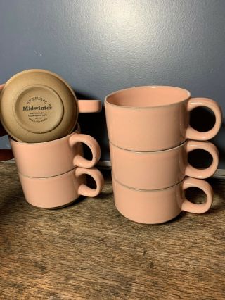 Set Of 6 Midwinter Stoneware Cups Mugs Coral Sand Pink Glaze Great Shape Japan