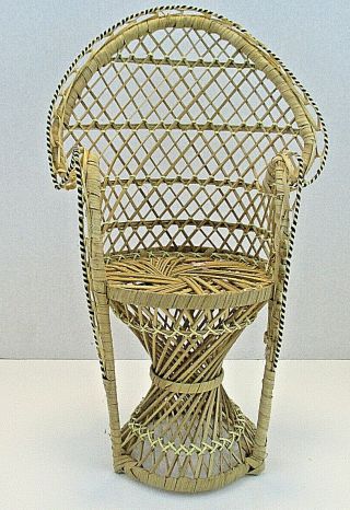 Vtg Wicker Rattan Fanback Doll Chair 16 " Furniture Play House Peacock Display