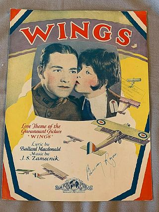 Charles Buddy Rogers Autographs " Wings " 1927 Love Theme Sheet Music Estate