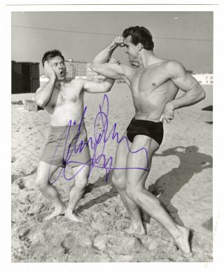 Vintage 1950s Bodybuilder Ed Fury W/ Mickey Rooney Signed Movie Photo Psa Cert.