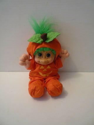 Russ Berrie Soft Body 14 Inch Troll Doll Orange Pumpkin Costume Halloween