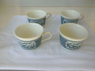 Set Of 4 Vintage Royal China Currier And Ives Cocoa Mugs With Rounded Handle