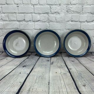 Knabstrup Denmark Set Of 3 Soup Bowls Vintage Danish Blue Gray Stoneware