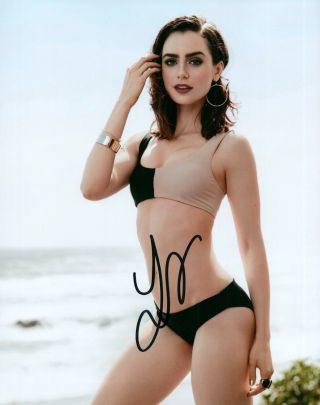 Lily Collins Sexy In A Bikini Actress Hand Signed 8x10 Autographed Photo