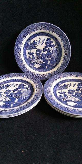 Vintage Churchill England " Blue Willow " 10 1/4 " Dinner Plates Set Of 7