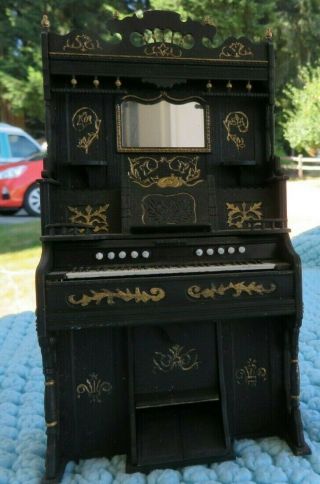 Dollhouse Size Pump Organ (6 1/2 " Tall) Black And Gold